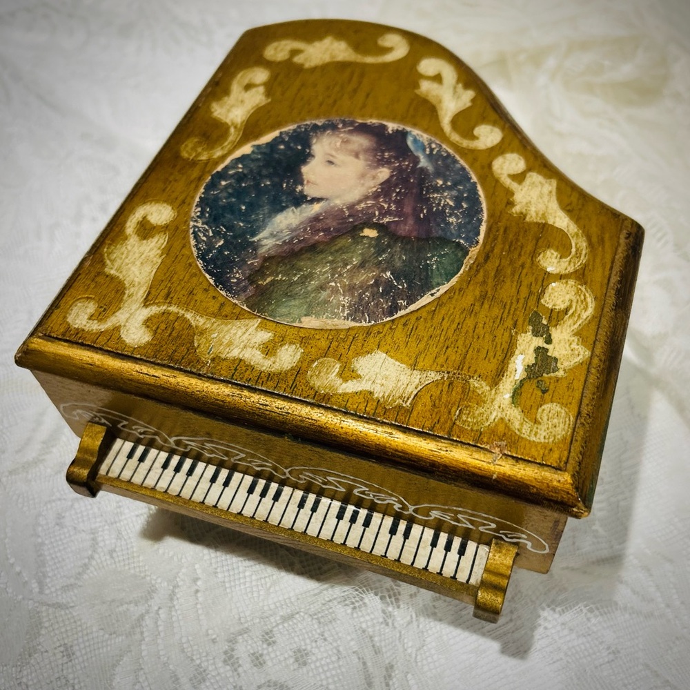 Vintage Grand Piano Wooden Music Box & Jewelry Box plays Love Story Theme